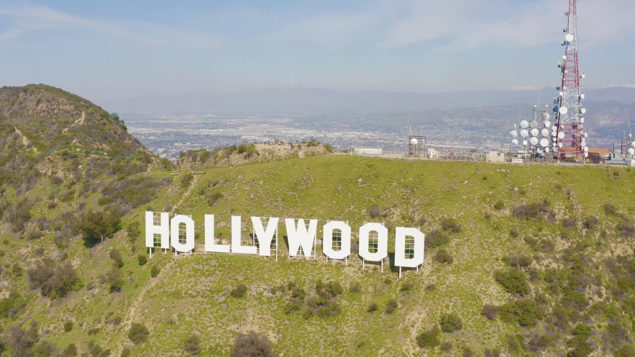 Premium stock video Stunning aerial of hollywood sign with snowy