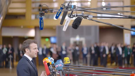 President-of-France-Emmanuel-Macron-during-EU-summit-in-the-European-Council-building---Brussels,-Belgium