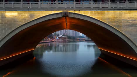 Anshun-Bridge,-Tourism-Travel-Destination-in-Chengdu,-China-Cinematic-Aerial-Reveal