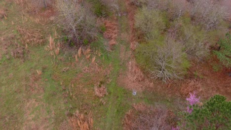Aerial-of-wooded-forest-area-in-Eatonton,-Georgia