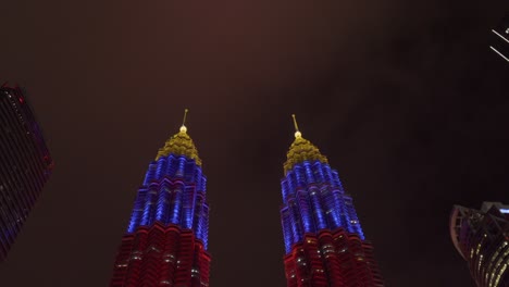 Suria-KLCC-Special-color-of-Petrona-Twin-towers-for-Malaysia-independence-day-Kuala-Lumpur-tilt-Shot