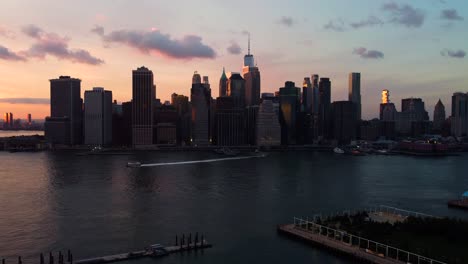 New-York-City-Sunset-Panorama,-FiDi,-Orange-Sky