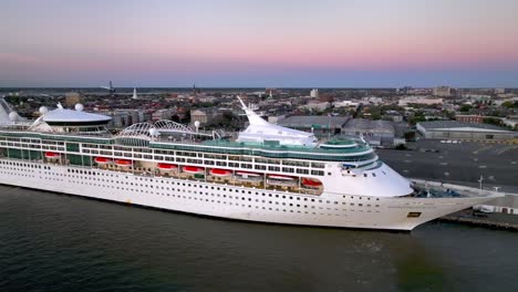 aerial-fly-over-of-cruise-ship-in-charleston-sc,-south-carolina