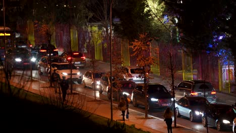 Tirana-Nighttime-Bustle:-Cars-and-People-in-the-Traffic-after-an-Exciting-Party-of-The-Festival-of-the-Beginning-of-Spring