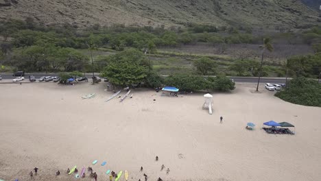 Aerial-view-of-young-swimmers-training-for-ocean-safety-in-Waianae-1