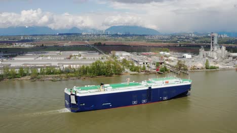 RORO-Cargo-Ship-Traveling-Through-Fraser-River-Passing-On-Cement-Factory