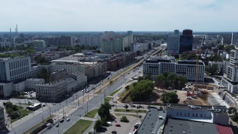 A-drone-shot-of-the-city-centre-in-Lodz,-Poland