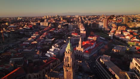 Drone-Shot-of-Câmara-Municipal-do-Porto,-Porto's-City-Hall-located-in-the-city-center