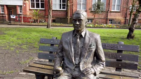 The-Alan-Turing-Memorial,-situated-in-Sackville-Gardens-in-Manchester,-England,-UK-near-to-the-Gay-Village-area-of-Manchester