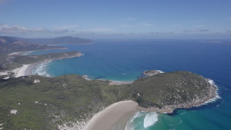 Panoramic-View-Of-Whisky-Bay-In-Wilsons-Promontory,-Australia-At-Daytime---drone-shot