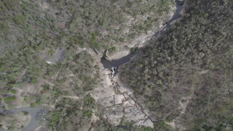 Top-Down-View-Of-Woolshed-Falls-And-Its-Surroundings-In-Beechworth,-Australia---drone-shot