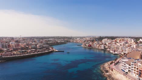 Aerial-drone-video-from-Malta,-Marsaskala-and-Zonqor-area-on-a-sunny-spring-day