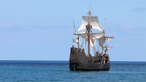 Flagship-maneuver-replica-of-the-La-Santa-María-de-la-Inmaculada-Concepción-or-La-Santa-María,-originally-La-Gallega,-captained-by-Christopher-Columbus-first-voyage-across-the-Atlantic-Ocean-in-1492