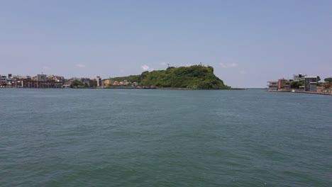 The-view-of-Cijin-Island-from-the-ferry-departing-from-Kaohsiung,-Taiwan