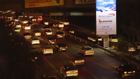 Heavy-traffic-at-Night-on-a-motorway-in-Iran-Capital-City,-Tehran