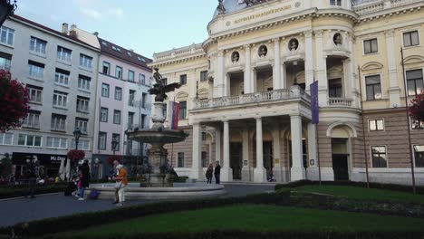 Ganymede's-Fountain-and-Historical-Slovak-National-Theatre,-panning-up