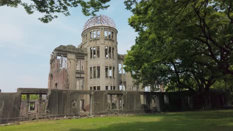 Atomic-Bomb-Dome,-which-survived-the-atomic-bomb-in-the-city-of-Hiroshima,-is-part-of-Hiroshima-Peace-Memorial-Park-in-Japan
