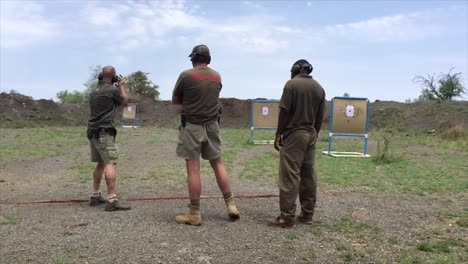 Big-rifle-target-practice-for-rangers-guides-in-Madikwe,-S-Africa
