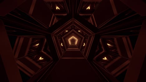 Gelb-Oder-Gold-Beleuchteter,-Fünfeckiger-Tunnel-Mit-Hellem-Pfad-In-Futuristischer-Flurarchitektur,-3D-CGI-gerenderte-Grafische-Animation