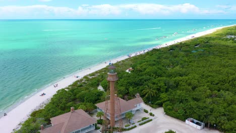 Beautiful-drone-shot-of-a-lighthouse-on-Sanibel-Island-Florida