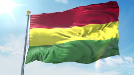 4k-3D-Darstellung-Der-Wehenden-Flagge-An-Einem-Mast-Des-Landes-Bolivien
