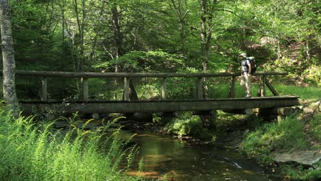 Ein-Mann-überquert-Eine-Fußgängerbrücke-Bei-Judy-Springs-Im-Nationalen-Erholungsgebiet-Spruce-Knob-Seneca-Rocks-In-West-Virginia