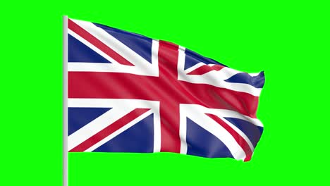 Bandera-Nacional-Del-Reino-Unido,-Gran-Bretaña-Ondeando-En-El-Viento-En-Pantalla-Verde-Con-Mate-Alfa
