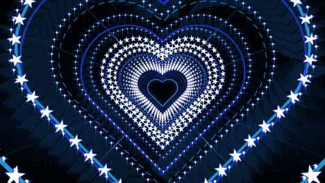 Blue-Love-Background-with-design-hearts-and-stars-in-Loop,-stage-video-background-for-nightclub,-visual-projection,-music-video,-TV-show,-stage-LED-screens,-party-or-fashion-show