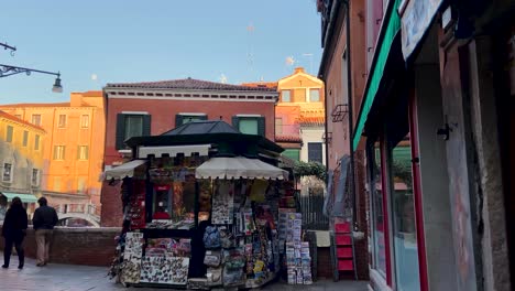 Caminando-Por-La-Tranquila-Calle-Comercial-De-Venecia,-Italia