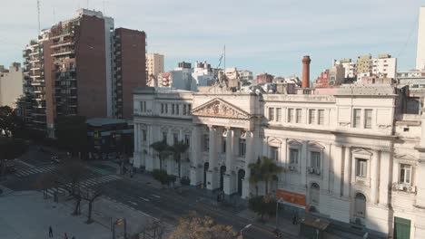 Aerial-pan-left-of-Faculty-of-Economic-Sciences,-part-of-the-public-renowned-University-of-Buenos-Aires