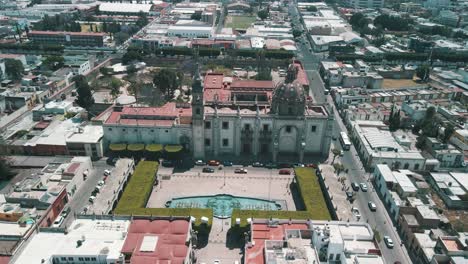 Cenital-view-of-Santa-Rosa-de-viterbo-church-and-its-sorroundings-in-downtown-queretaro-Mexico