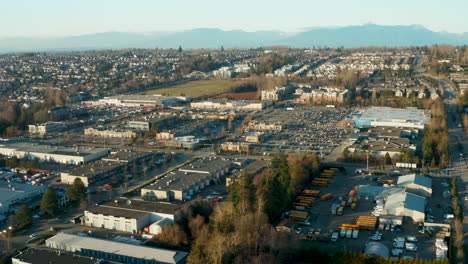 Aerial-view-of-the-Langley,-BC-landscape-on-a-sunny-day