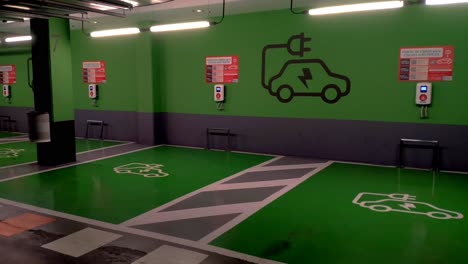 Empty-EV-Charging-Points-In-Underground-Car-Park-At-As-Cancelas-Shopping-Center