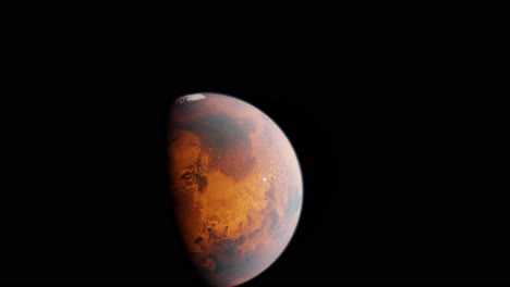 Volando-Hacia-Atrás-Lejos-Del-Planeta-Marte-Parcialmente-Iluminado
