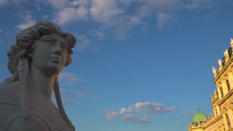 Rotating-pan-from-Belvedere-Castle-front-at-sunset-to-sphink-statue-face-close-up