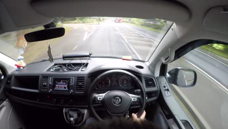 Time-lapse-of-a-man-driving-a-van-on-the-A20-from-Westwell-to-Drovers-Roundabout-in-Ashford,-Kent
