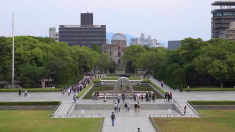 Atomic-Bomb-Dome,-which-survived-the-atomic-bomb-in-the-city-of-Hiroshima,-is-part-of-Hiroshima-Peace-Memorial-Park-in-Japan