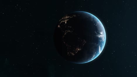 Annäherung-An-Den-Planeten-Erde-Von-Der-Nachtseite