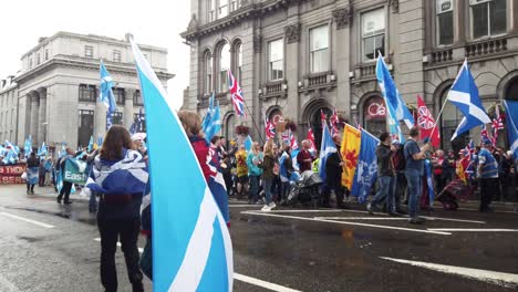 People-marching-on-the-main-road-for-Scottish-Independence-in-the-city-of-Aberdeen
