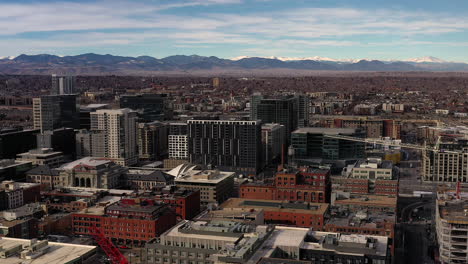 Aerial-drone-footage-over-downtown-Denver,-Colorado
