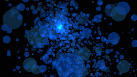 Blue-bubbles-race-and-rotate-past-on-black-background,-abstract