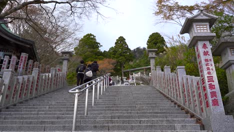 People-walking-up-stairs-towards-Japanese-shrine