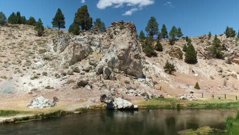 Establishing-Landscape-Shot-of-Geyser-at-Hot-Creek-Geological-Site-in-Inyo-National-Forest,-California
