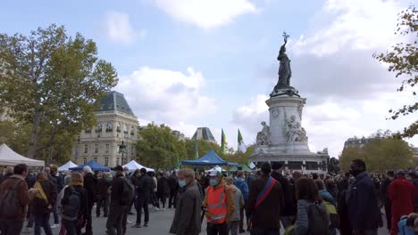People-Gathering-On-Place-De-La-Republique-in-Honor-of-Samuel-Paty,-The-Teacher-killed-by-a-Terrorist,-Paris-France