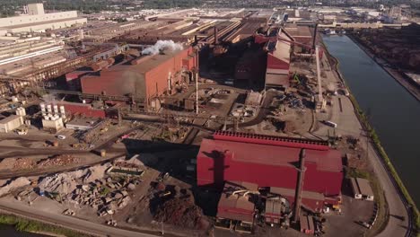 View-Of-AK-Steel-Caster-Plant-And-Ford-Industrial-Building-At-Rouge-River-In-Detroit---drone-pullback