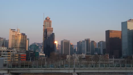 Beautiful-sunrise-in-Seoul-city-with-new-glass-skyscrapers-on-skyline