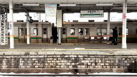 Train-Arrives-at-Platform-in-Yamagata,-Japan