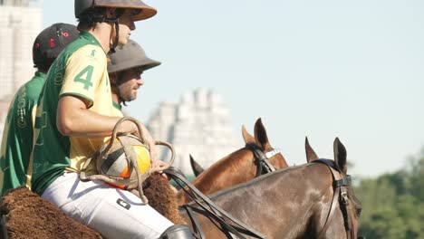 Four-riders-on-horseback-ready-to-start-Pato-game---Argentina-National-Sport
