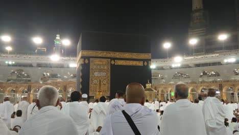 Crowd-of-muslim-people-waiting-for-praying-time-around-Kaabah-inside-Al-Haram-mosque-during-Hajj-or-Umra