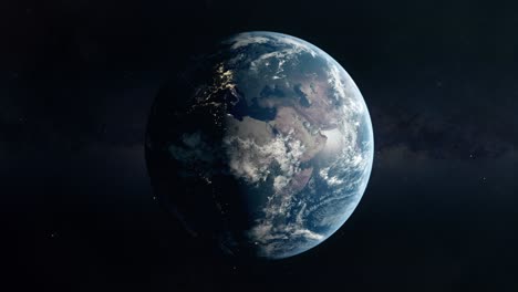 Planeta-Tierra-Realista-Visto-Desde-El-Espacio-Con-Vistas-A-Europa,-Norte-De-áfrica,-Oriente-Medio-Y-Asia-Central